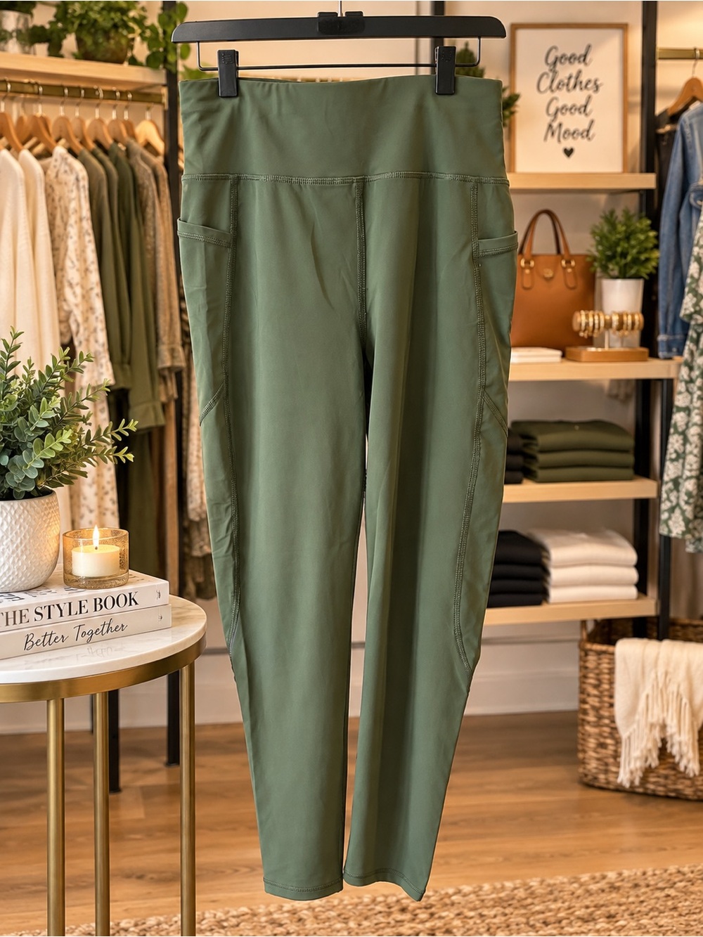 Sweaty Betty Zero Gravity Olive Green High-Rise Pocket 7/8 Leggings